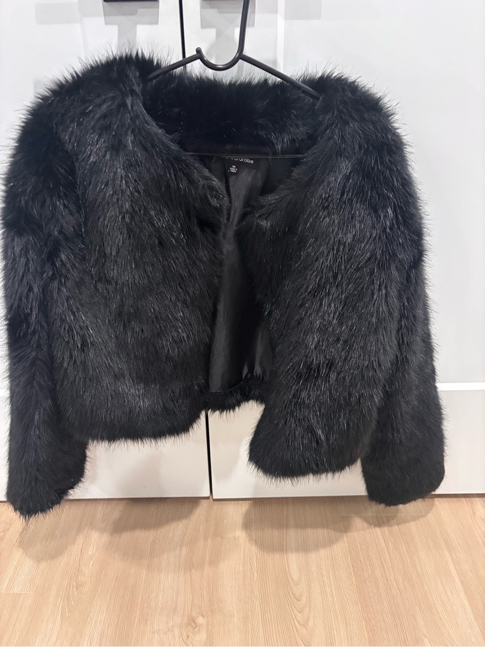 naked wardrobe Black Faux Fur Cropped Jacket